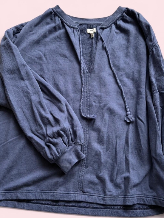 aerie Tops - aerie Slate Blue Tie-Front Crewneck Pullover
